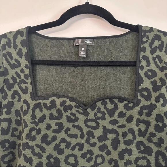 Aqua Women's Black & Green Leopard Print Cropped Long Sleeve Top Size L GUC - Picture 3 of 7